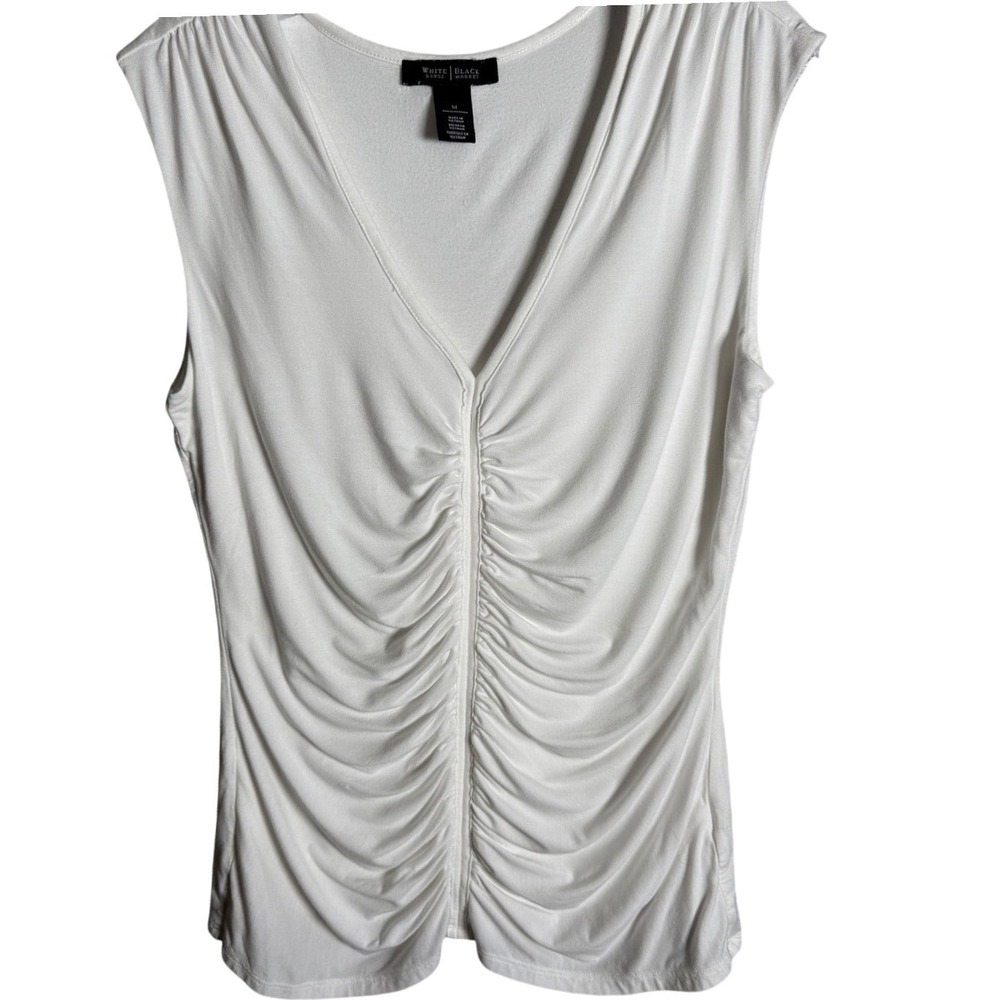 White House Black Market Ruched Top Women Size‎ M White Rayon Spandex Casual